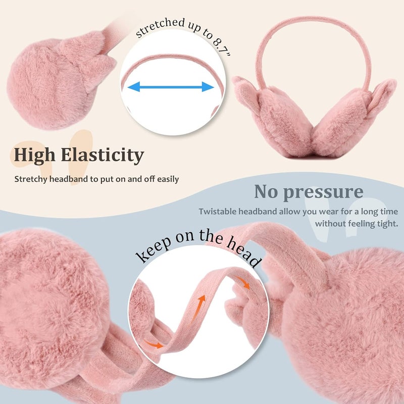 Peecabe Winter Kids Earmuffs Warm Girl Ear Muffs For Toddler Kid Children Earmuff with Cat Ears Girls Ear Warmer (Skin Pink Bunny) - Image 4